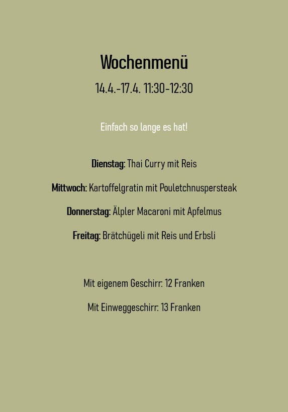 Wochenmenü KW 16 Luca Metzgerei für Standorte Romanshorn und Bürglen